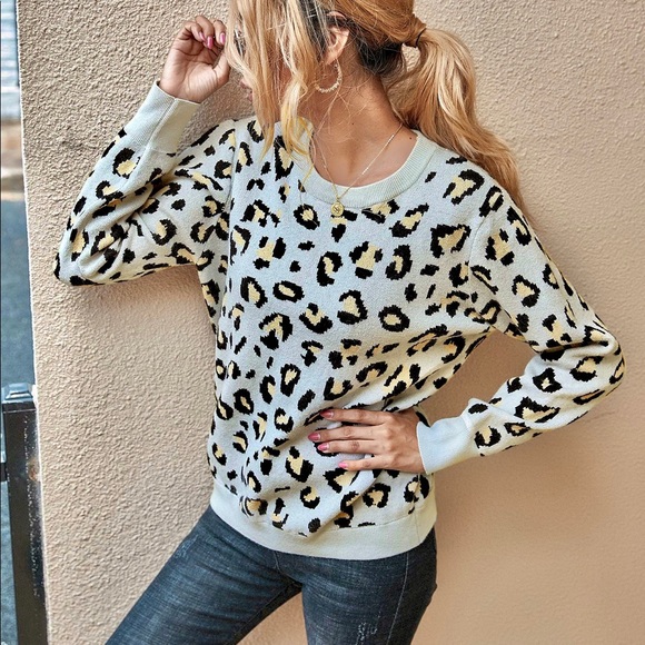 🆕Leopard Print Backless Sweater Light Gray - Picture 2 of 7